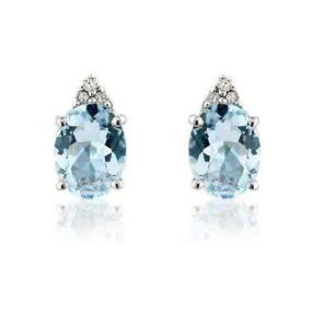 9ct White Gold Diamond and Aquamarine Stud Earrings - MM7H66WDAQ