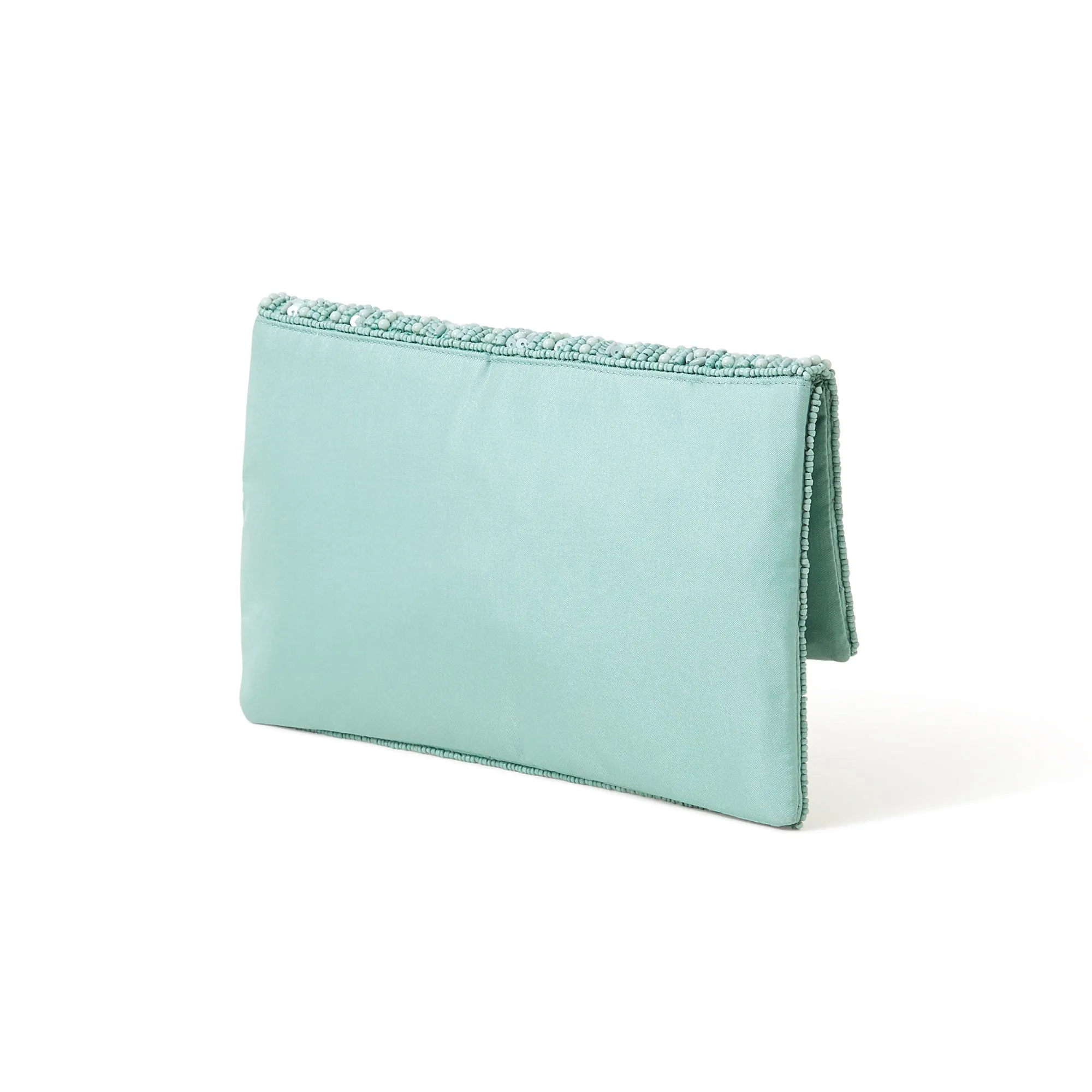 Accessorize London Women's Green Embellished Fold-Over Clutch Bag