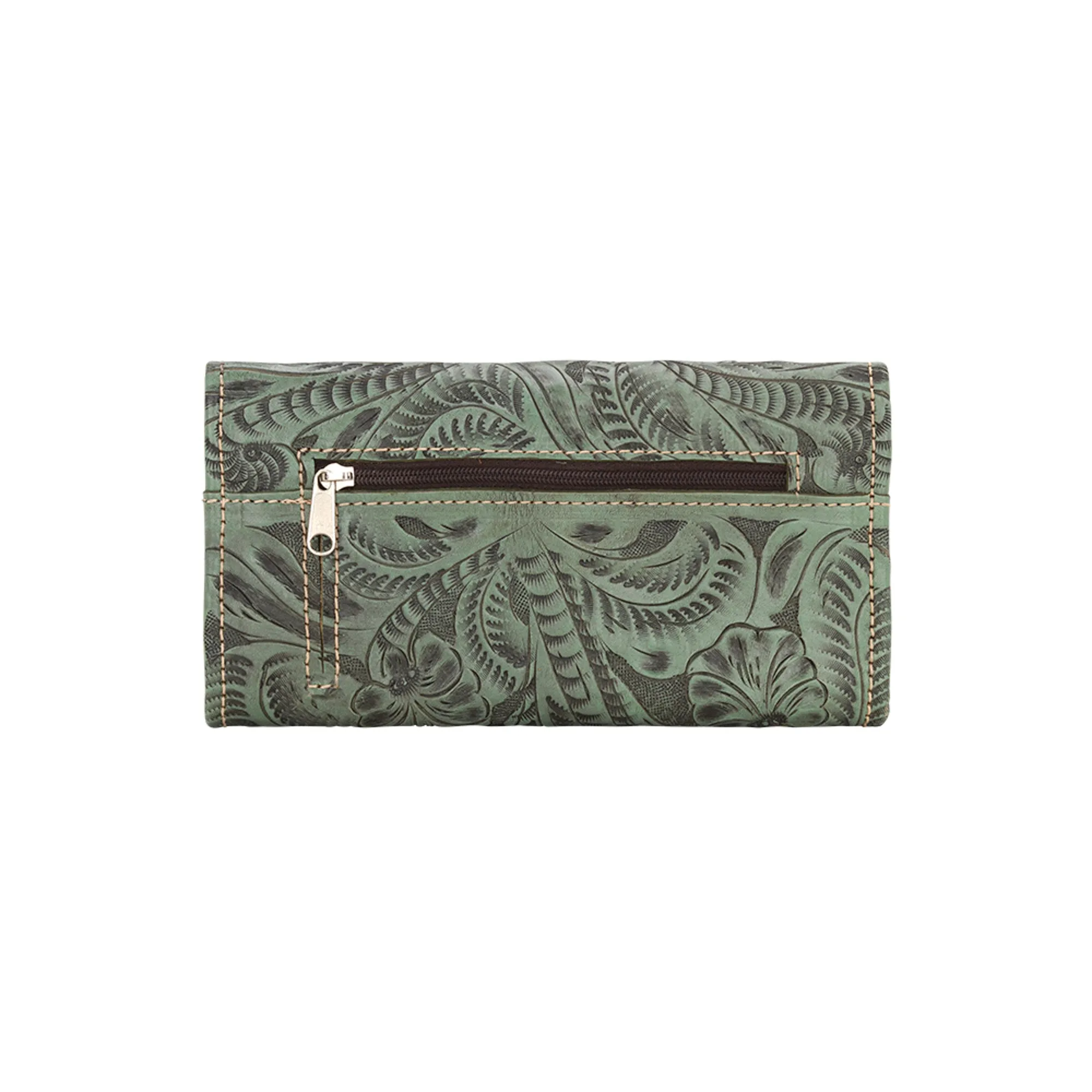 American West Saddle Ridge Marine Turquoise Leather Trifold Wallet