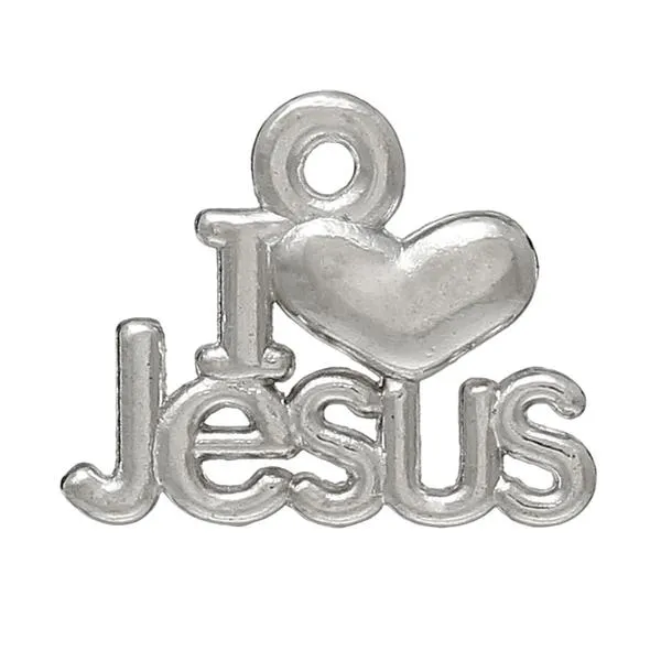 AVBeads Cross I Love Jesus Message Charms Mini Silver 16mm x 13mm Metal Charms 4pcs