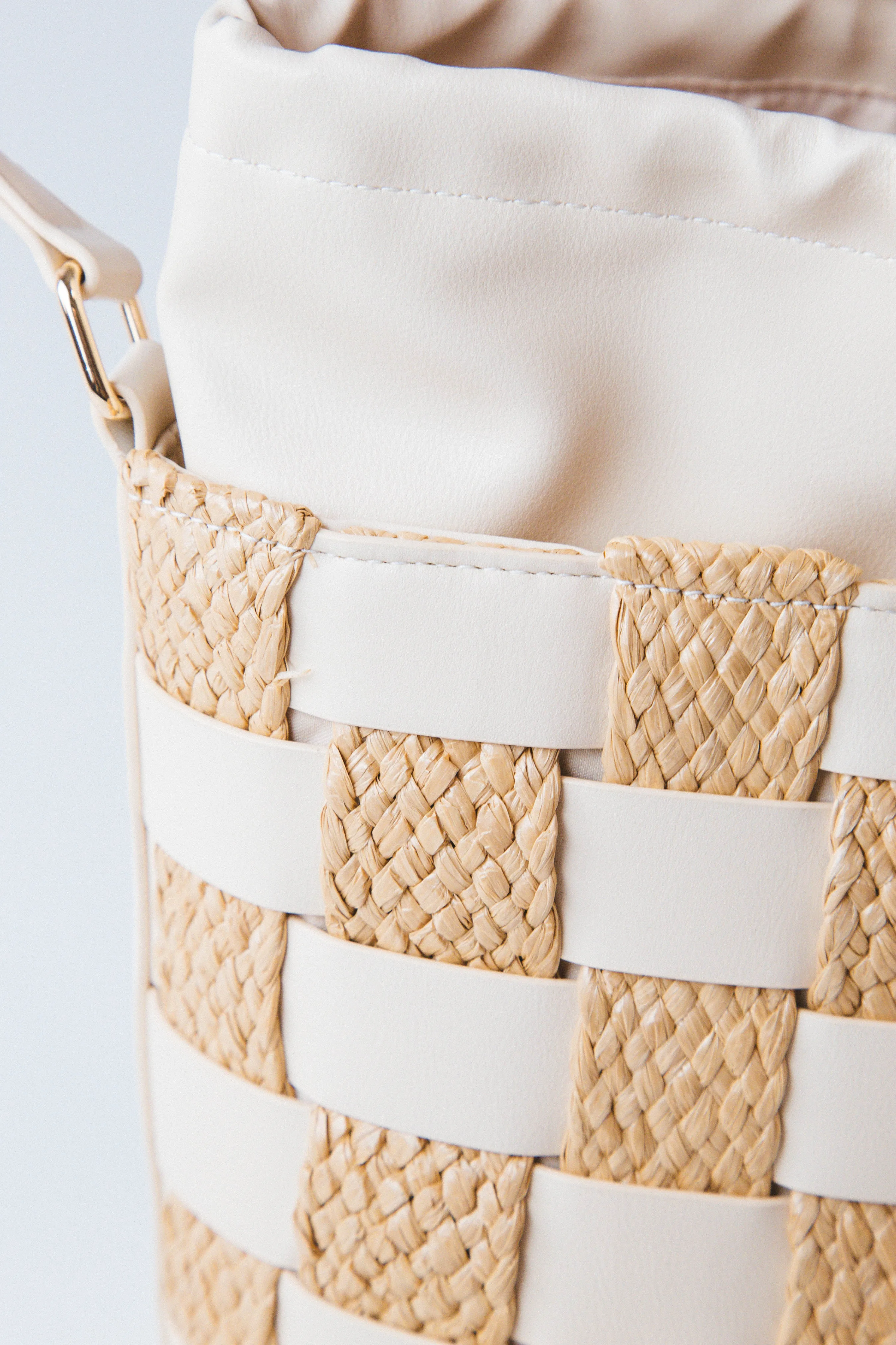 Balboa Checkered Raffia Bucket Bag, Ivory | Beach by Matisse