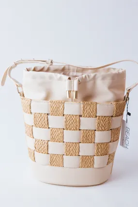 Balboa Checkered Raffia Bucket Bag, Ivory | Beach by Matisse