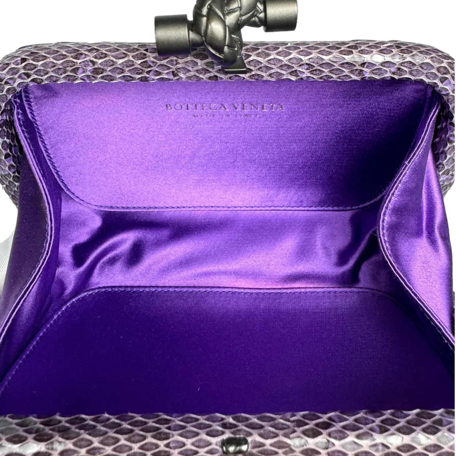 Bottega Veneta Knot Clutch Purple Satin