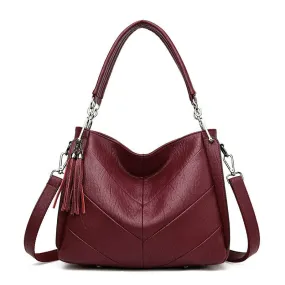 Casual Tassel Patchwork PU Leather Tote Bag, Crossbody Bag and Handbag