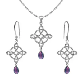 Celtic Jewellery Set, Amethyst Teardrops (Celtic necklace & earrings)