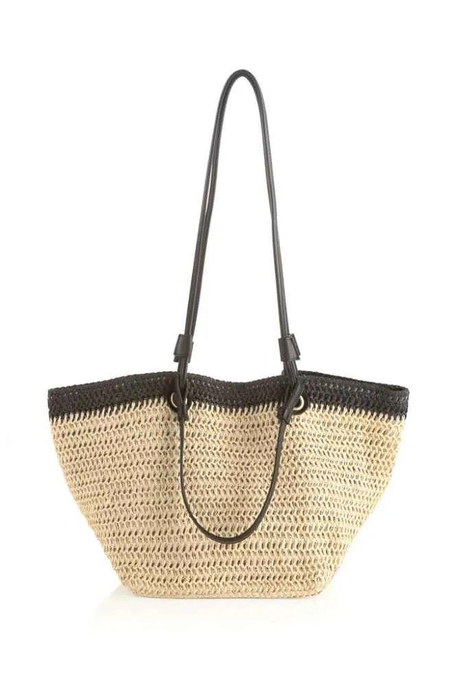 Dalia Paper Straw Tote Bag, Natural/Black