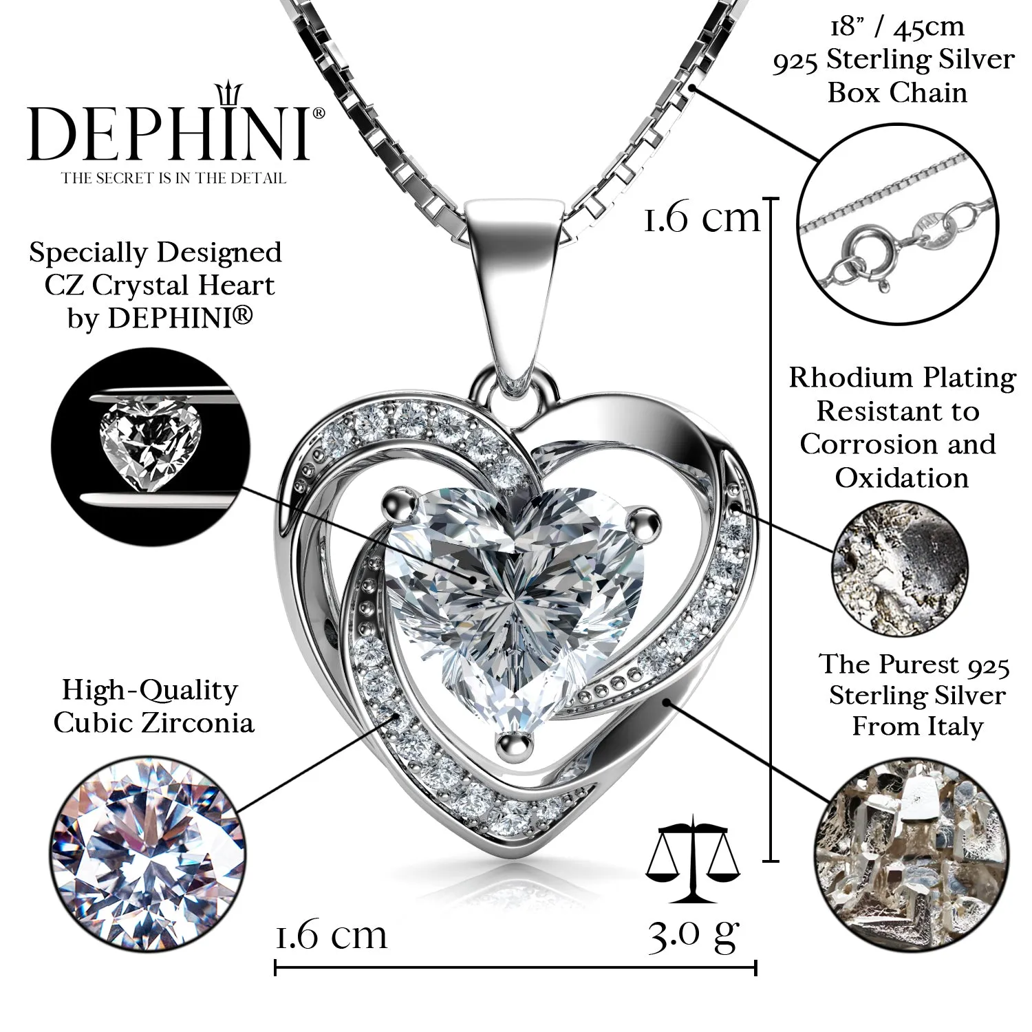 DEPHINI - Silver jewellery set - Heart Necklace Earrings & Ring -S925