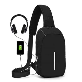 Fashion men outdoor sports fitness cross-body bag lightweight USB charging waist bag custom chest bag with earphone hole S3344475