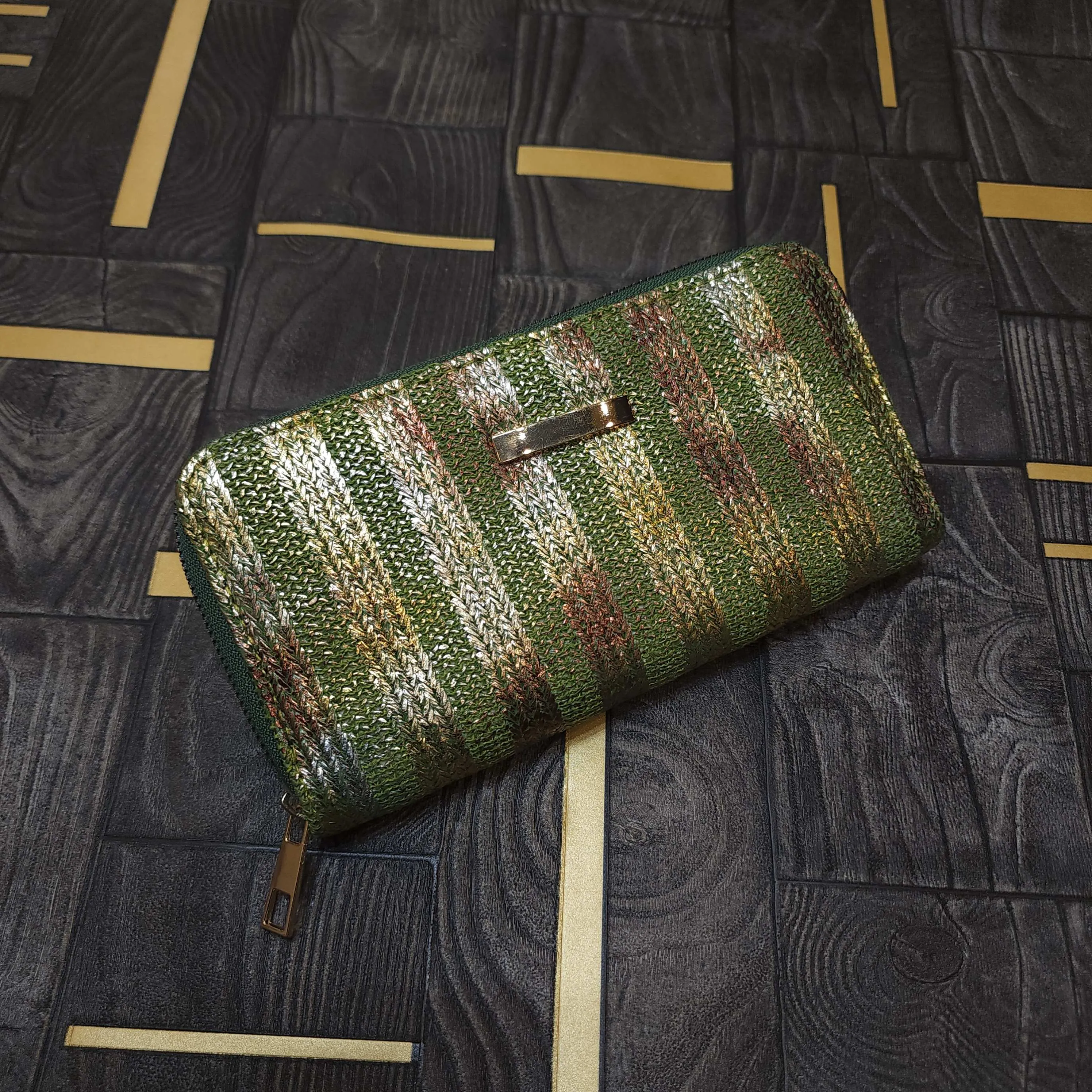 Green Gold Stripe Wallet