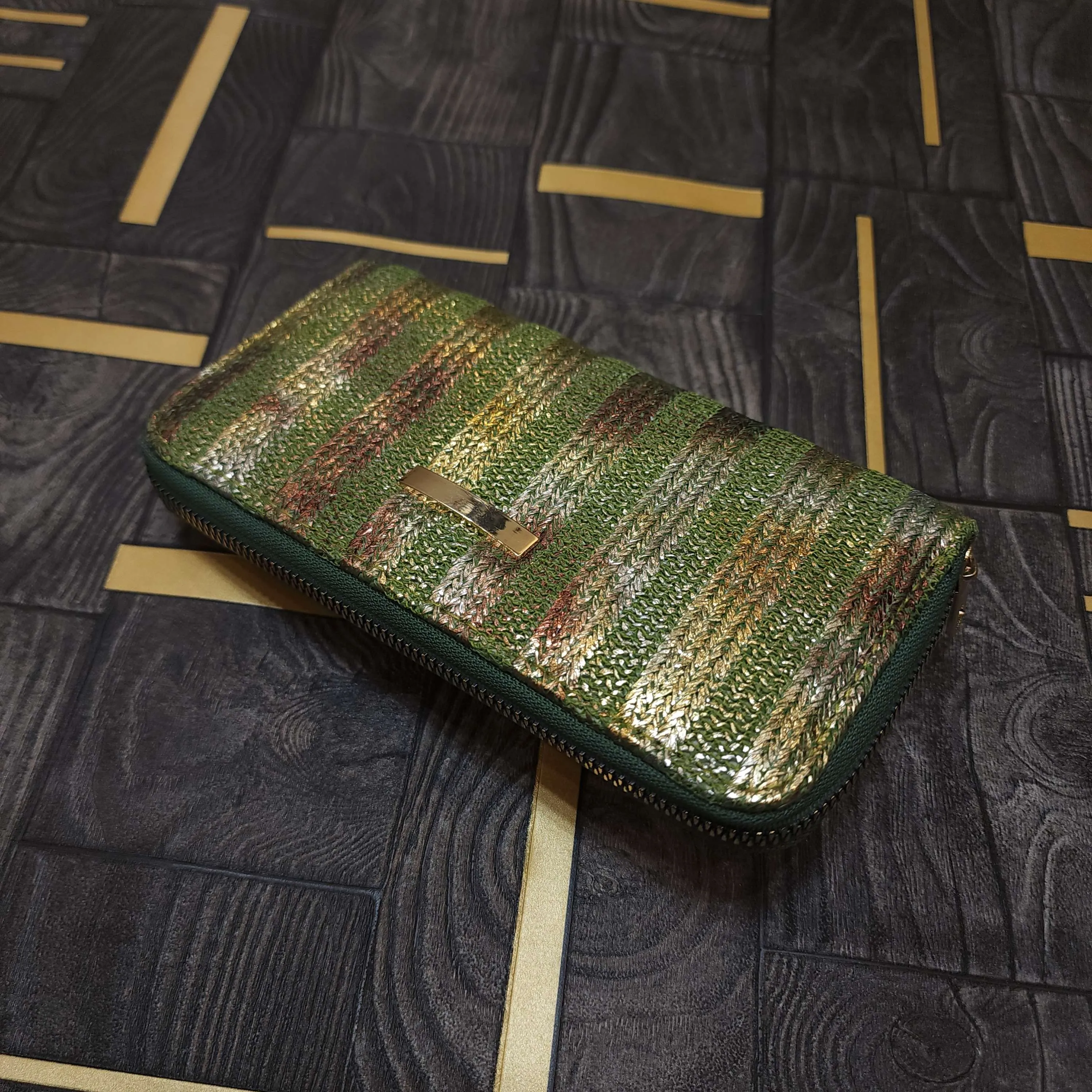 Green Gold Stripe Wallet