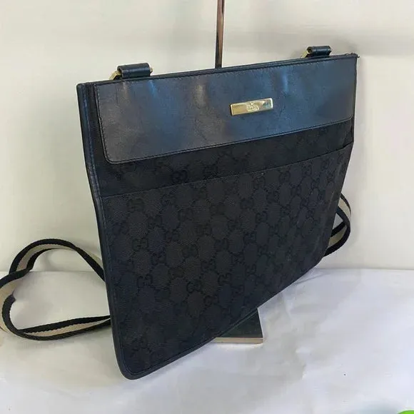 Gucci Black Canvas Logo With Leather Trim Cross Bag