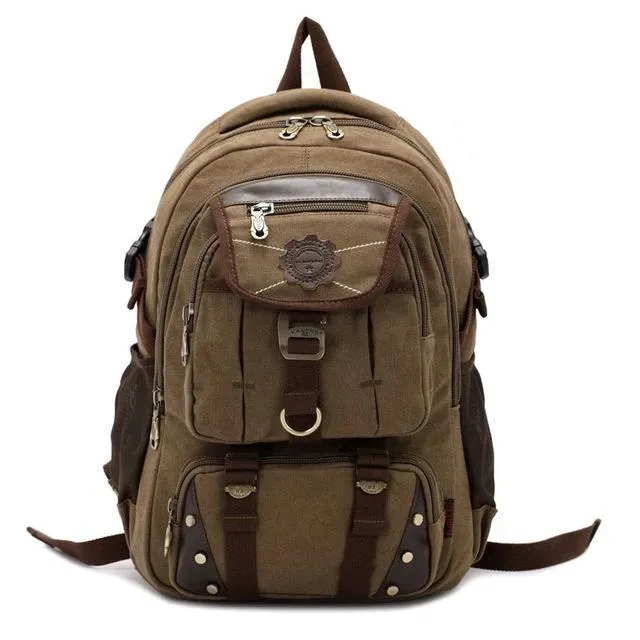 Large Canvas and Leather Travel Backpack in 3 Colors