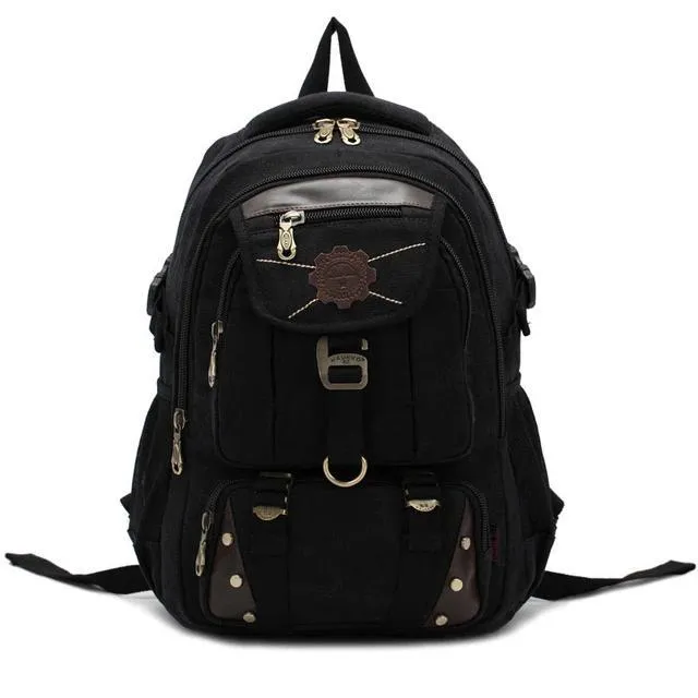 Large Canvas and Leather Travel Backpack in 3 Colors