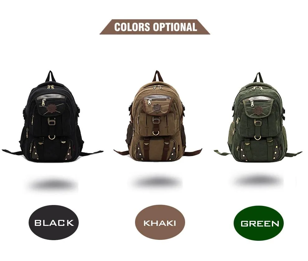 Large Canvas and Leather Travel Backpack in 3 Colors