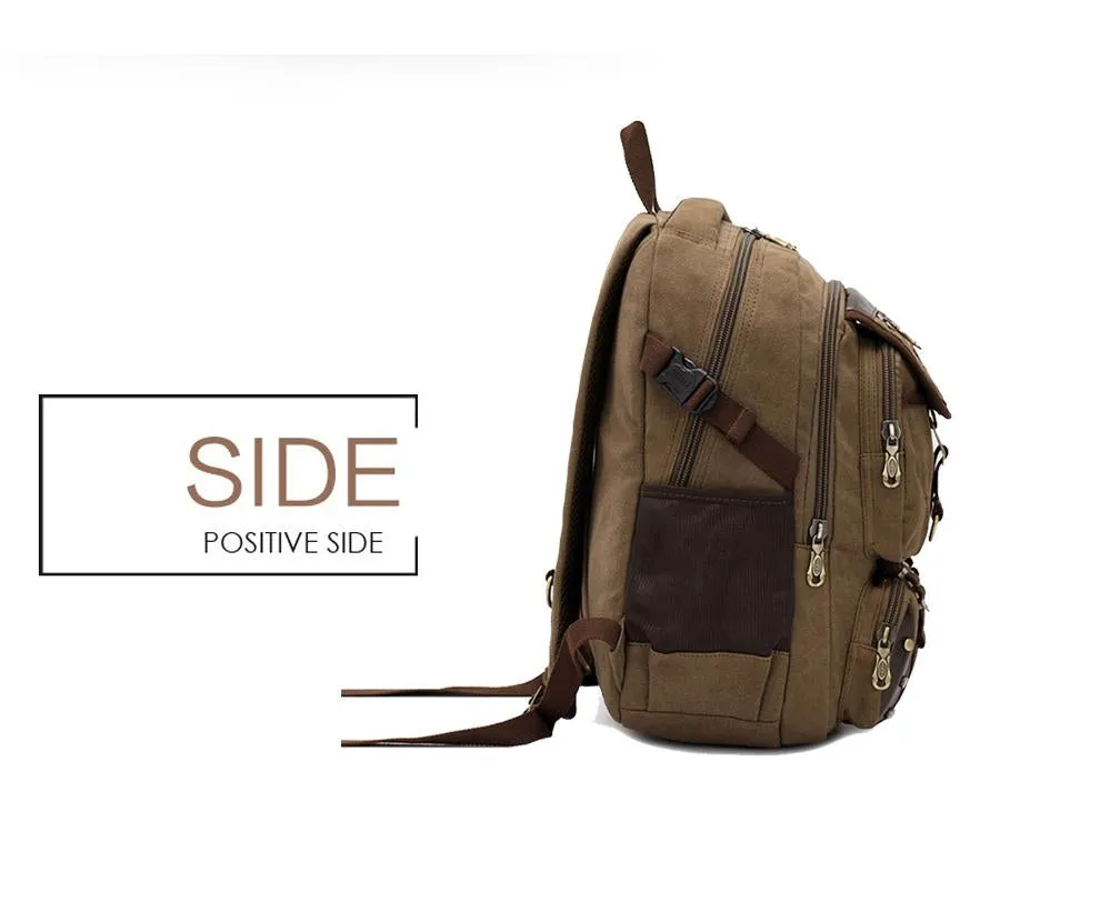 Large Canvas and Leather Travel Backpack in 3 Colors