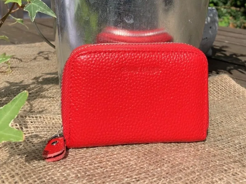 Leather Card Holder Purse - Red