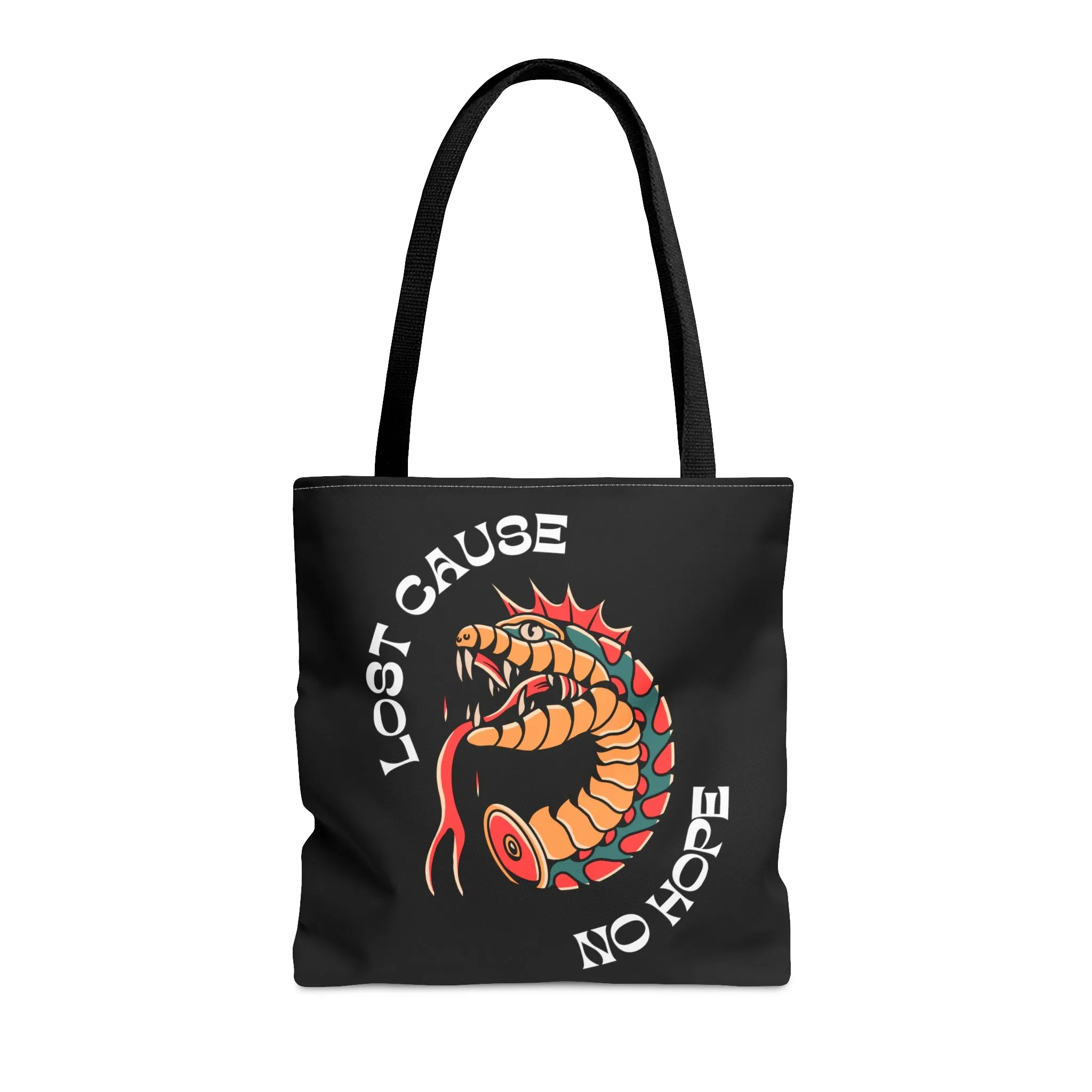 Lost Cause No Hope Snake Head Tattoo Tote Bag in Black