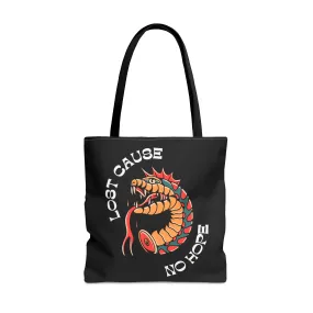 Lost Cause No Hope Snake Head Tattoo Tote Bag in Black