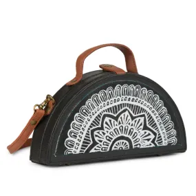 Mandala Black & White Handpainted Semi circle Clutch Bag