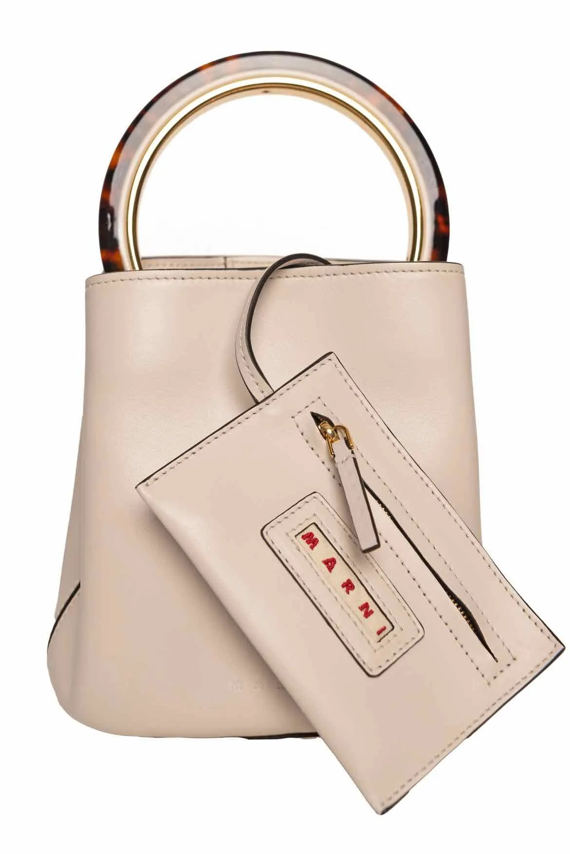 Marni Pannier Leather Bucket Bag with Top Handle