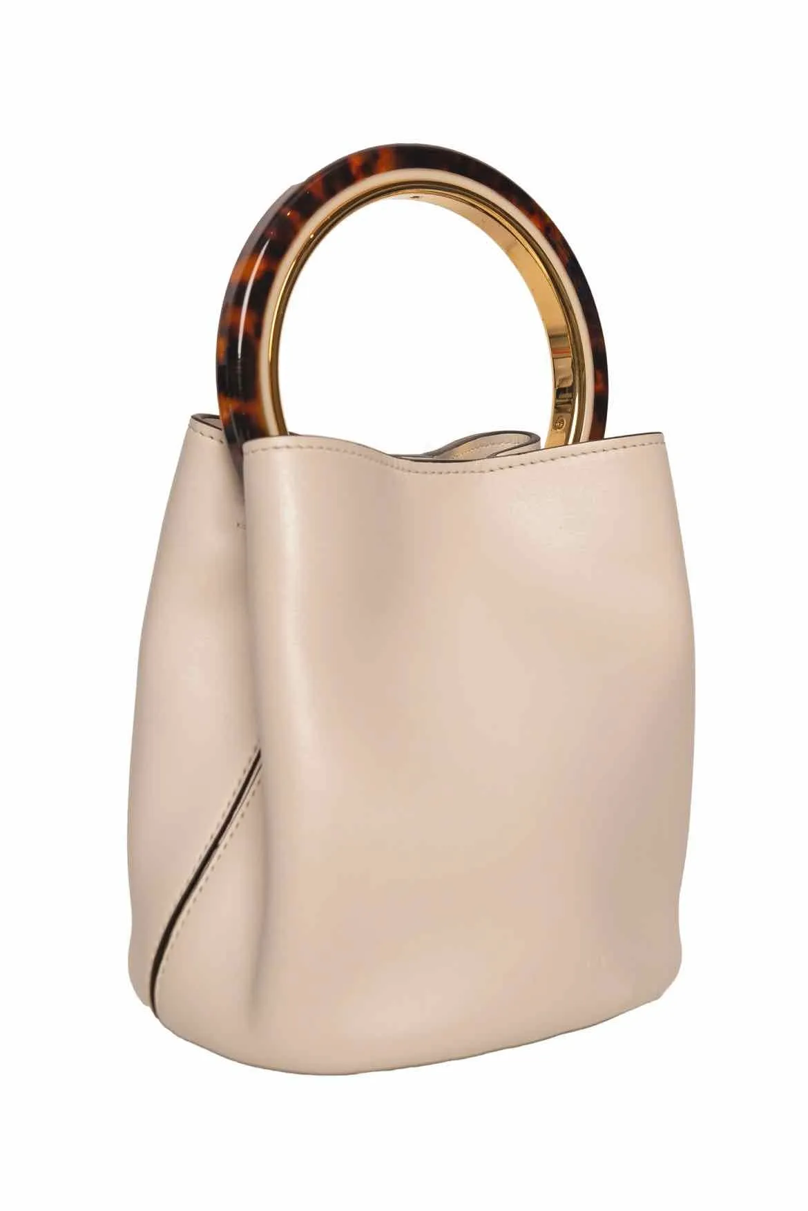 Marni Pannier Leather Bucket Bag with Top Handle