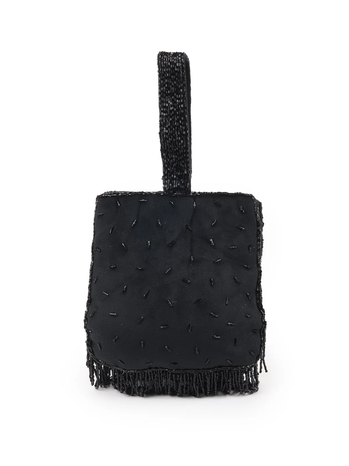 Odette Black Tassels Embellished Clutch Bag For Women