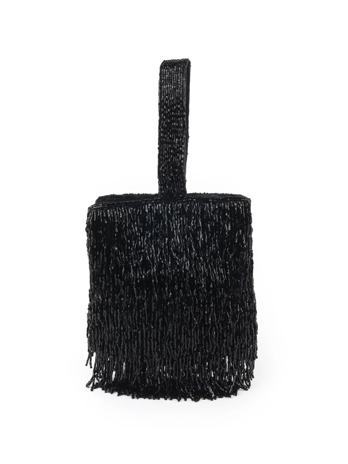 Odette Black Tassels Embellished Clutch Bag For Women