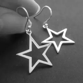 Open Star Dangle Earrings, Sterling Silver Celestial Jewellery