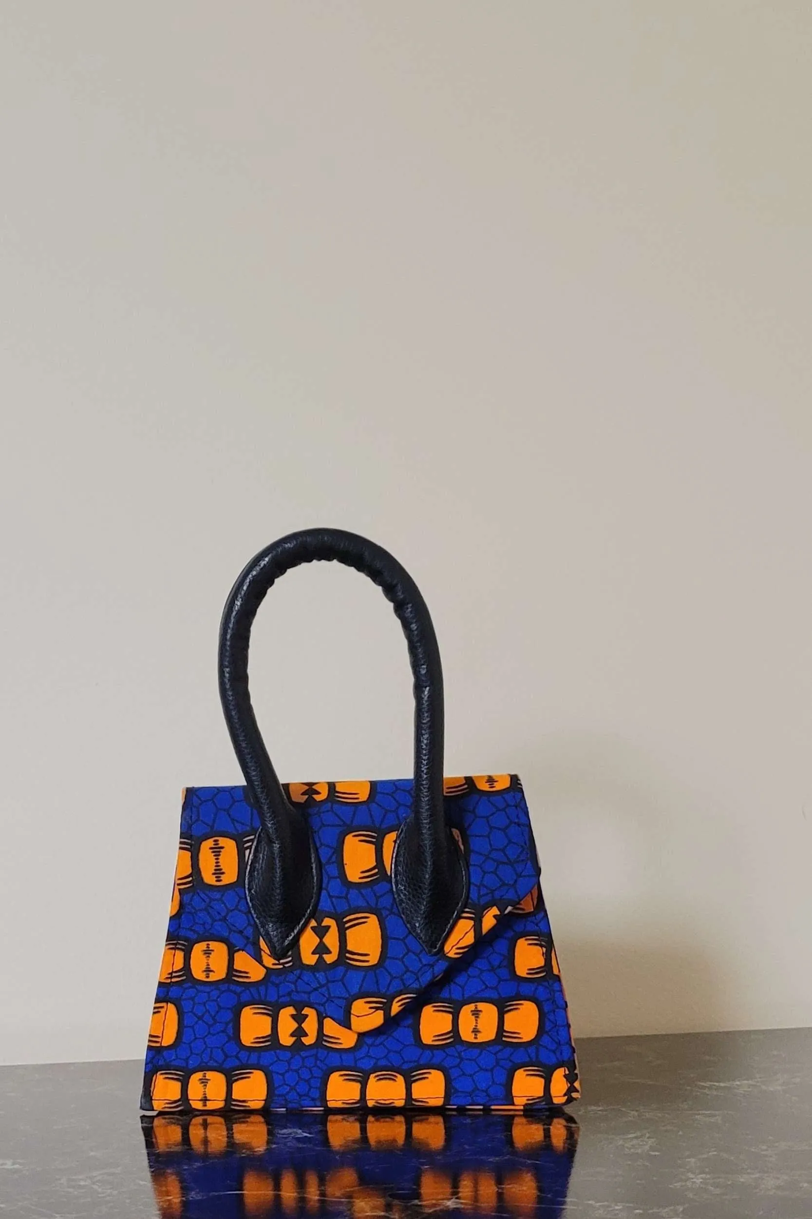 PELAGIE I African Print Mini Bag (Leather Handle)