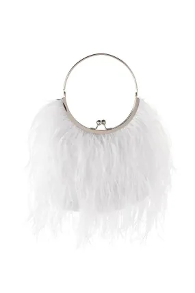 Penny Feathered Framed Bag - White