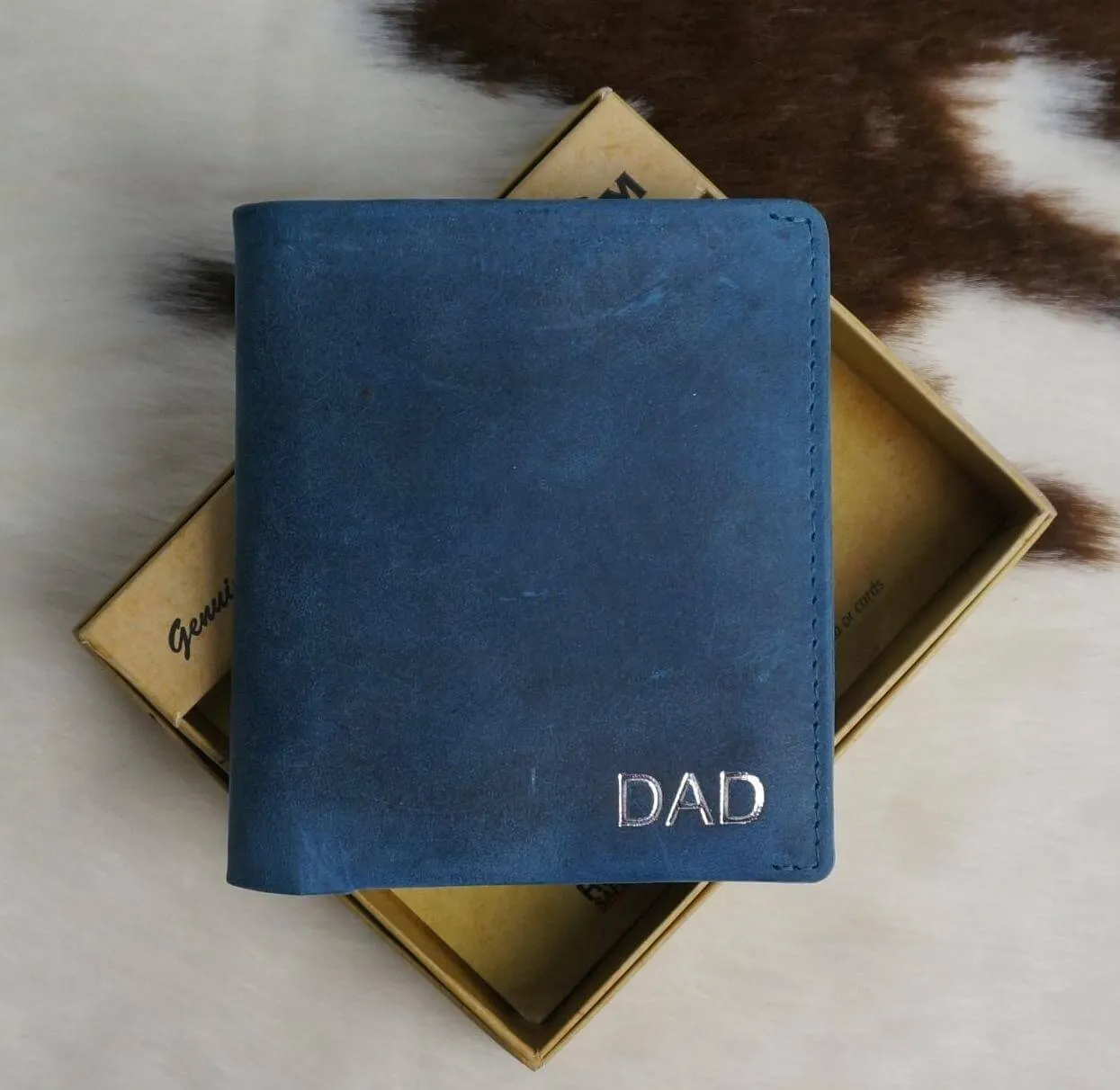 Personalised Minimalist Leather Wallet- BLUE