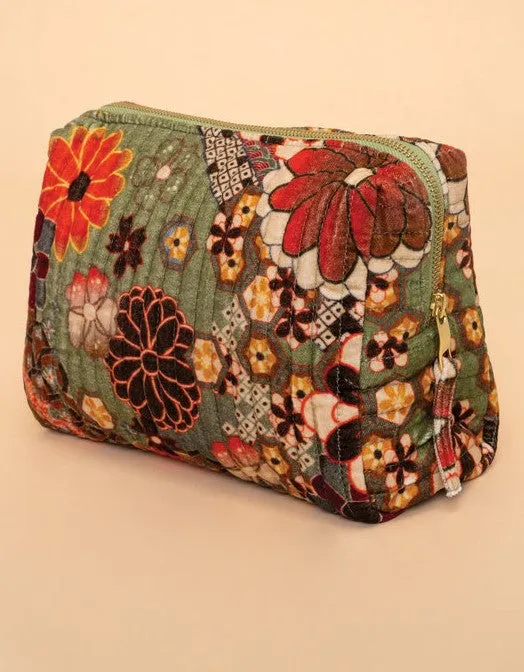 Powder - Quilted Velvet Wash Bag - Sage