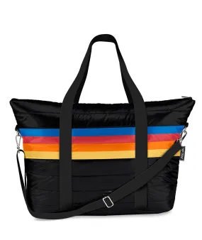 Retro Stripe Black Puffer Tote Bag