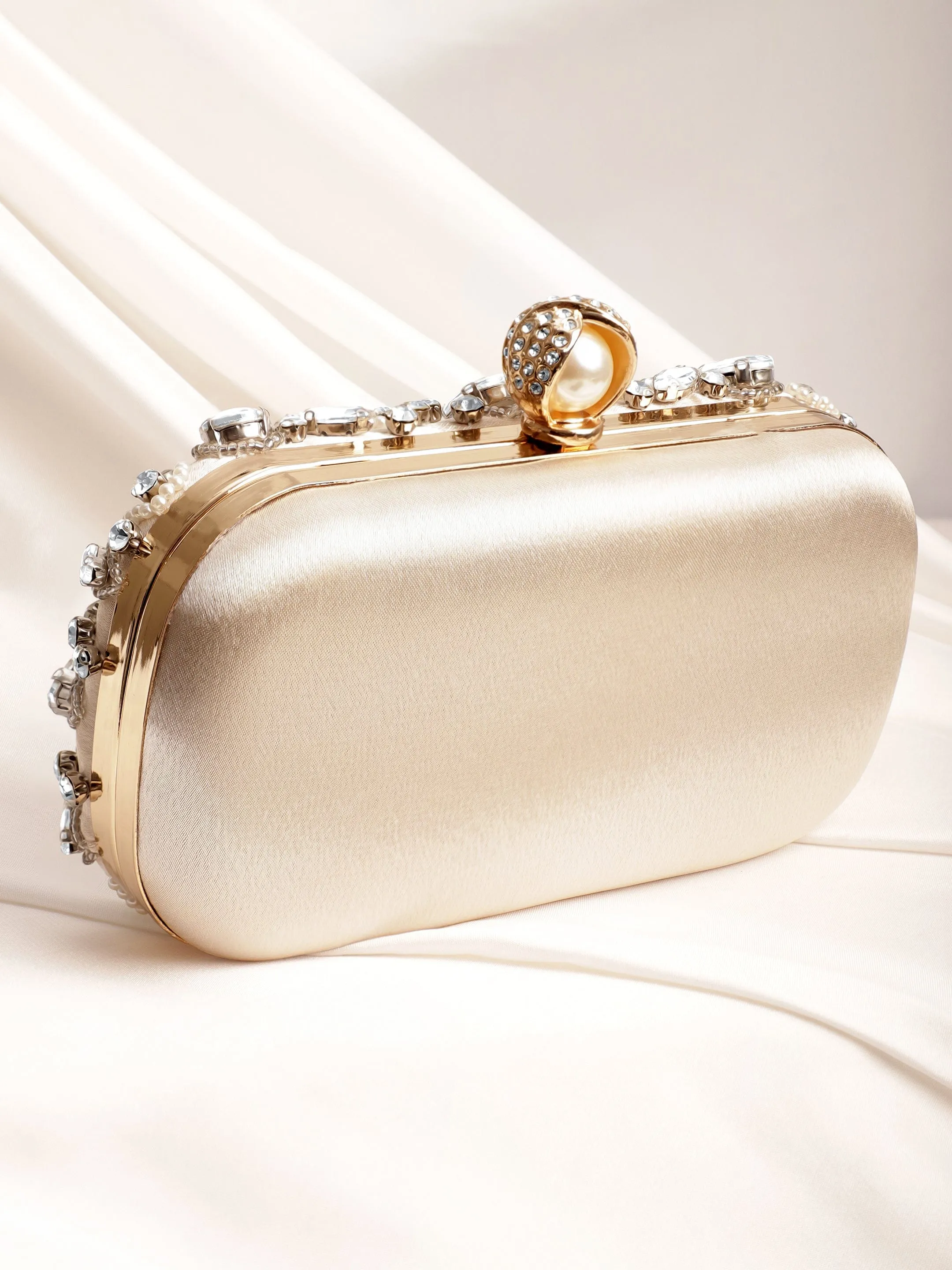 Rubans Cream bag studded with bold crystals exquisite clutch handbag