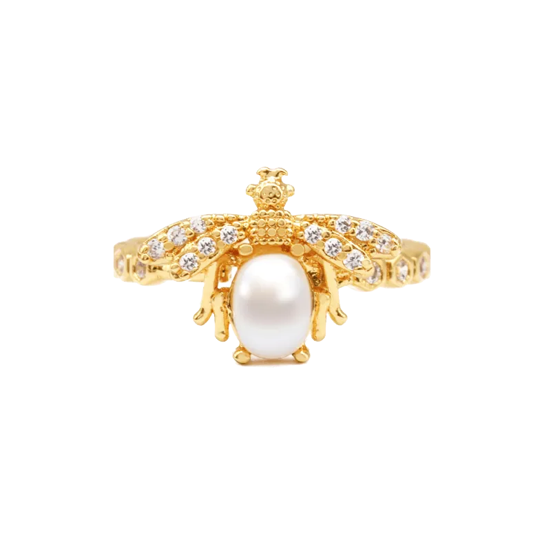 Sahi Golden Bee & Pearl Ring