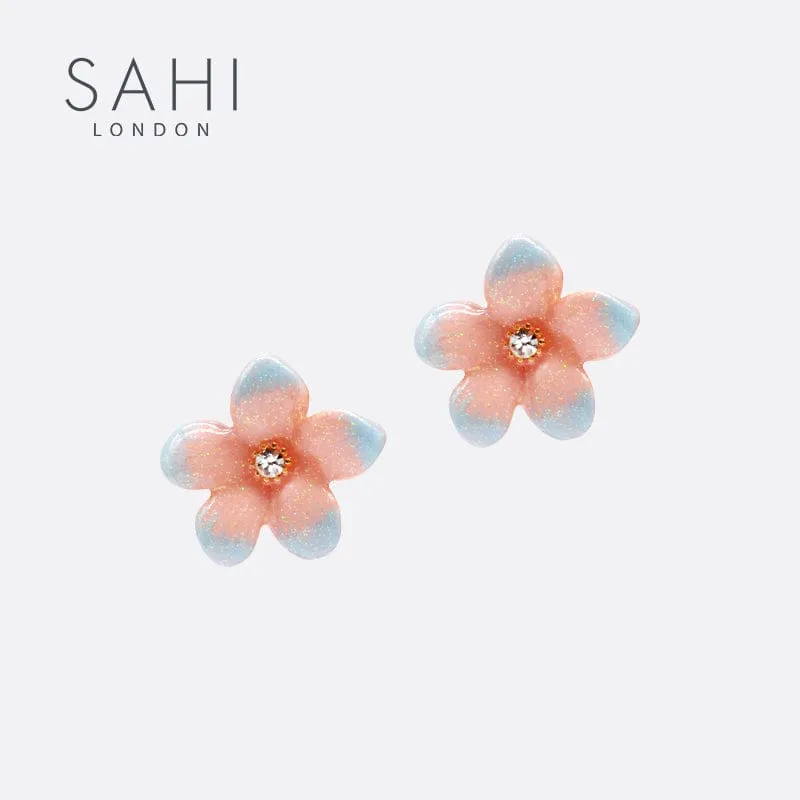 Sahi Peach Lilys Flower Stud Earrings