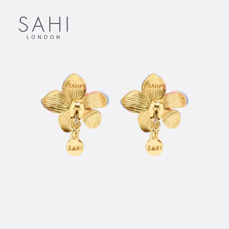 Sahi Peach Lilys Flower Stud Earrings