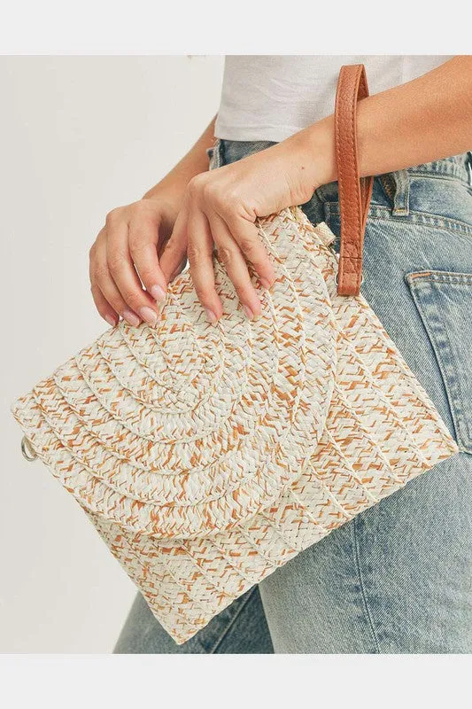 Straw Envelop Wristlet Clutch/Crossbody Bag