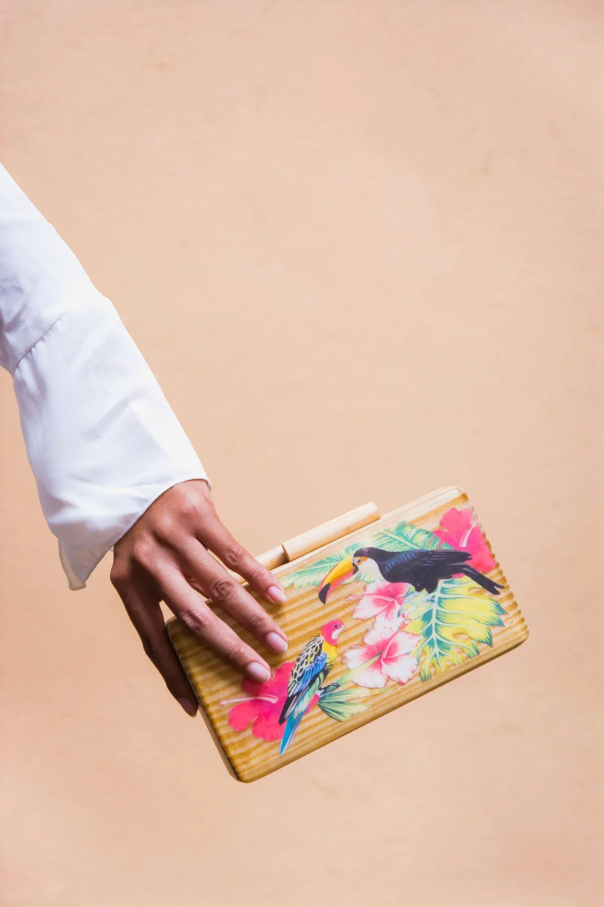 Tropical Birds Wooden Clutch