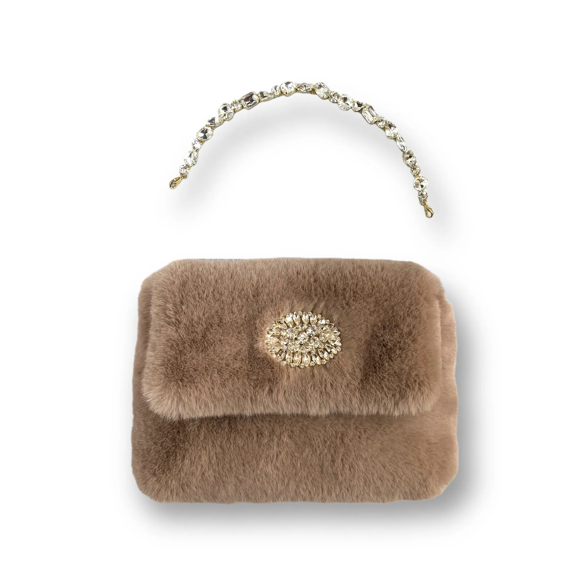 Victoria  handbag in nude pink faux fur