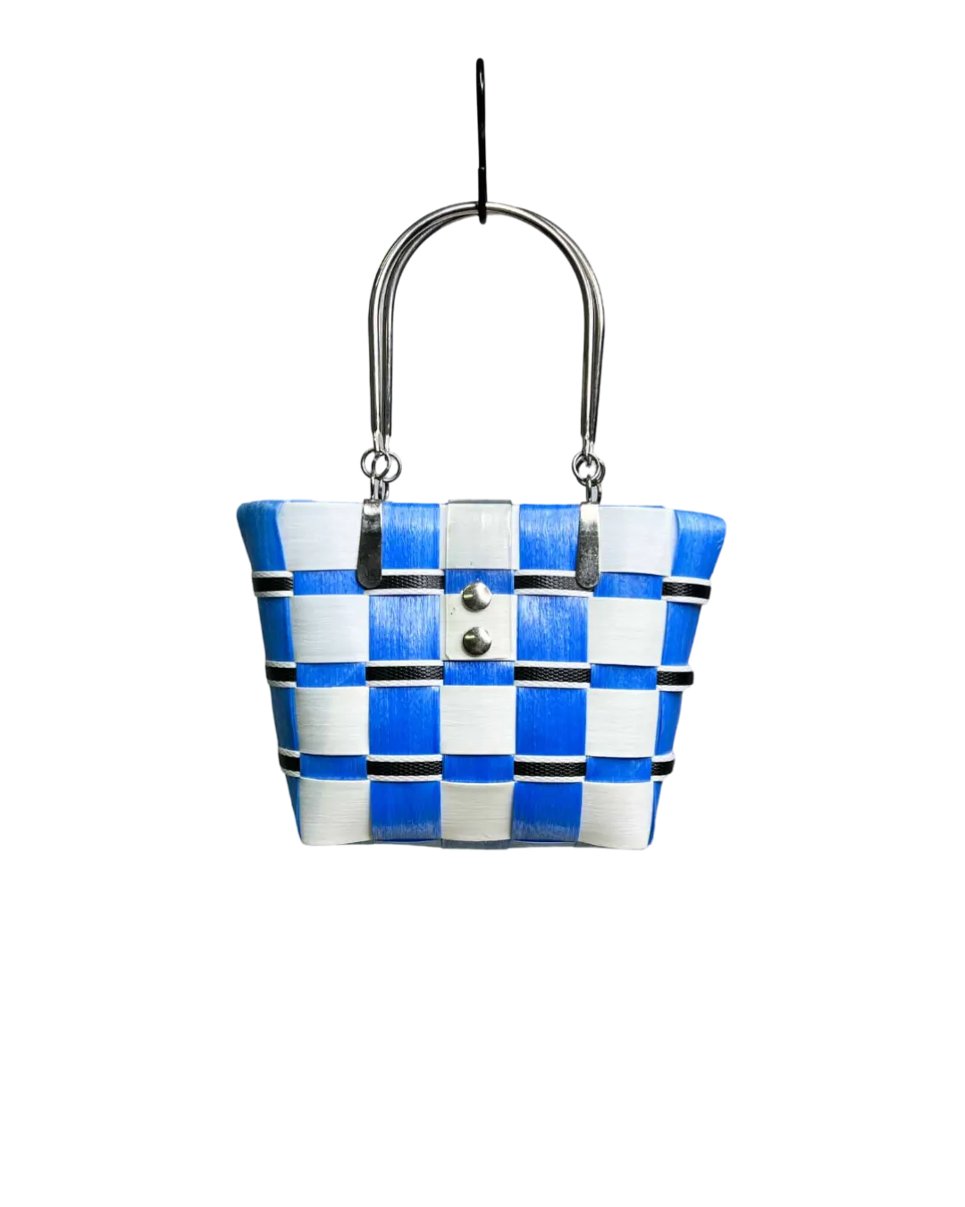 Vintage Blue White Woven Mini Carry Bag