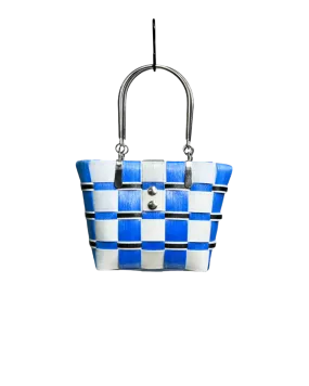 Vintage Blue White Woven Mini Carry Bag