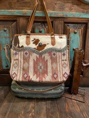 XL cowhide aztec purse tote